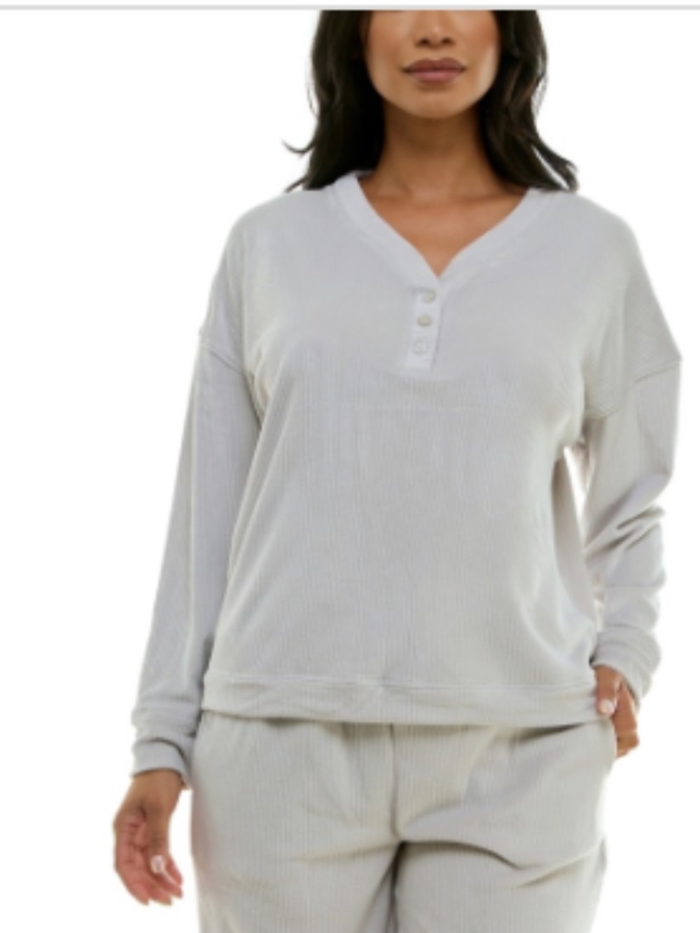 Roudelain Women's Long-Sleeve Ribbed Velour Pajama TOP